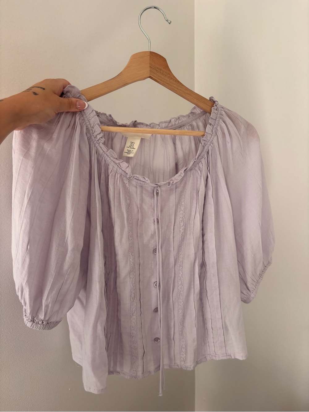 H&M Lavender Peasant Blouse - Button-Front Puff Sleeve Top